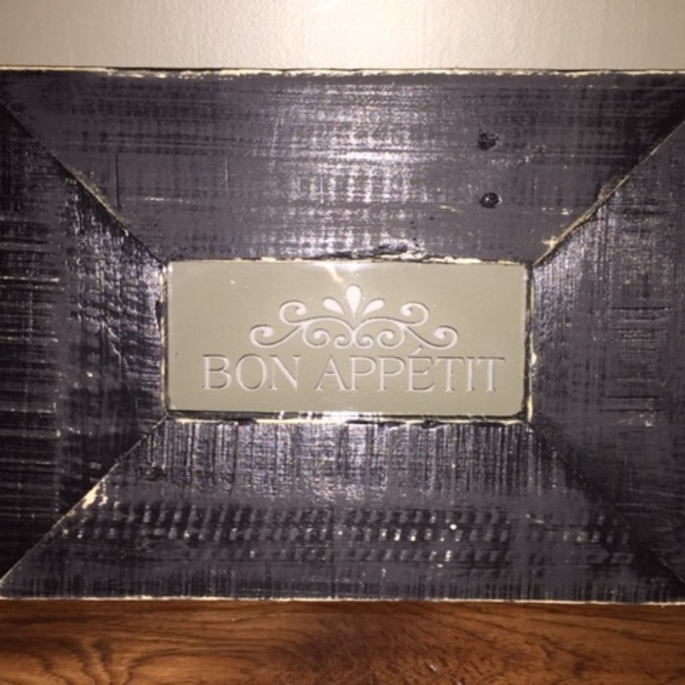 Bon Appetit Handmade Carved Glass & Wood Sign - Industrial / Farmhouse Style